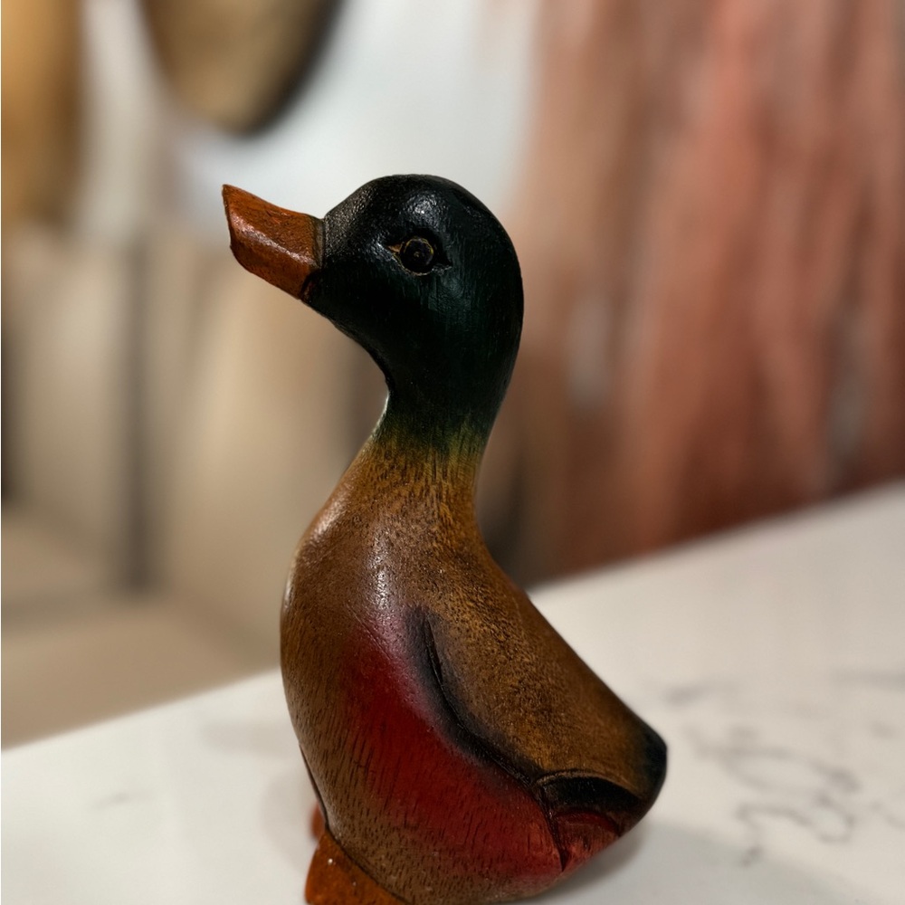 Handcrafted Wooden Duck Figurine - Multicolor